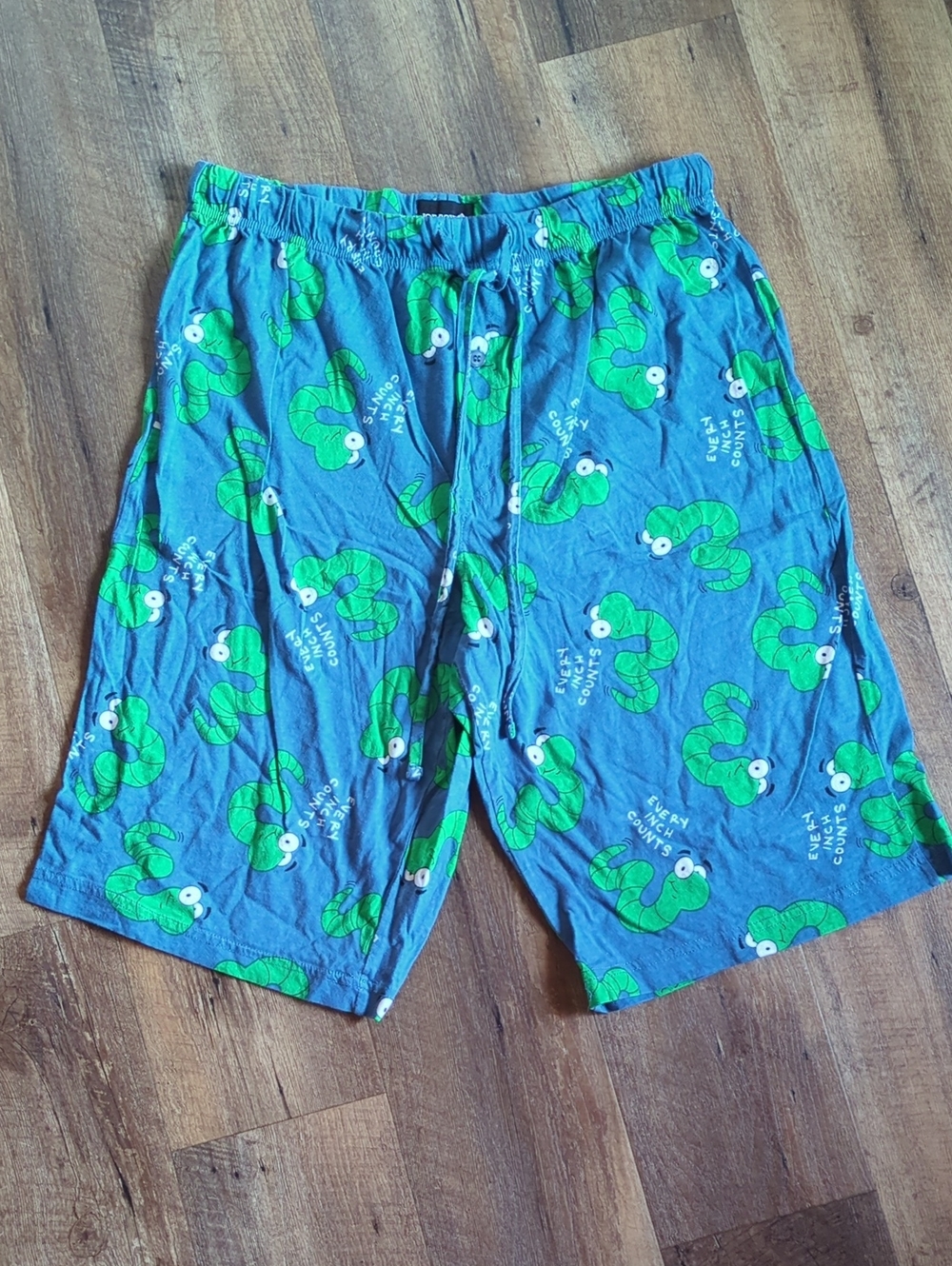 Joe Boxer Men's Blue Cotton Shorts with Green Worm Print